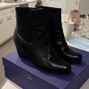 NEW Stuart Weitzman Black Wedge Ankle Booties Leather
